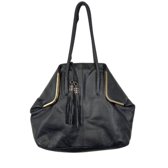 Sloane Alex Black Genuine Leather Tote with Tassels - Picture 1 of 9